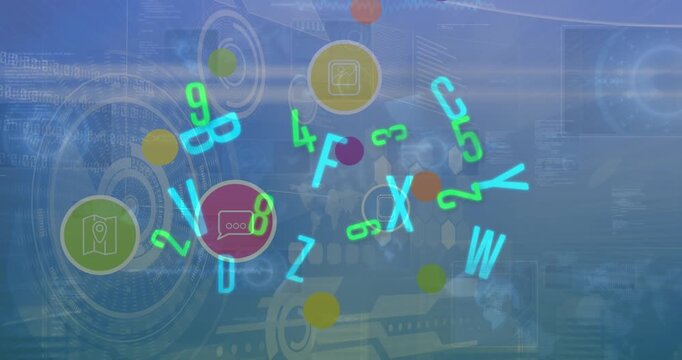 Animation of scopes scanning over numbers, letters and data processing