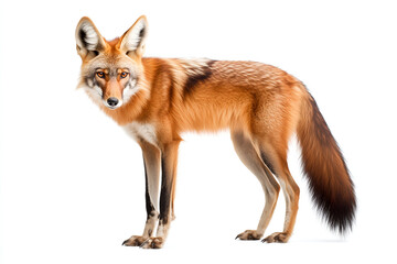 Fototapeta premium Red fox standing and looking forward isolated on a white background 