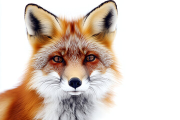 Fototapeta premium Close up portrait of a red fox face isolated on a white background