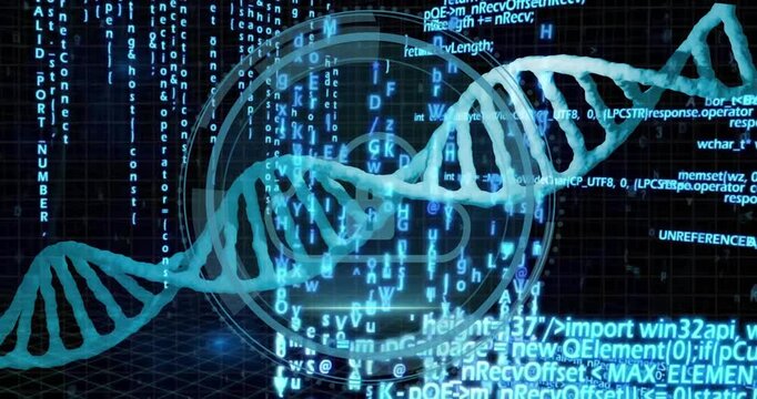DNA strand with binary coding, illustrating scientific data processing in animation