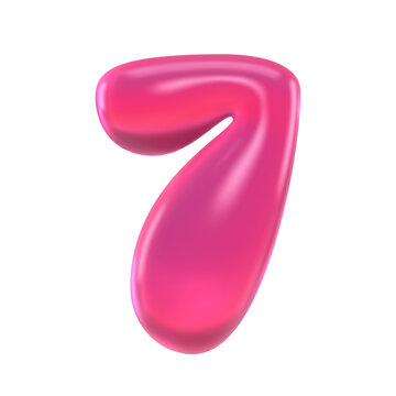 Glossy pink 3D gummy number 7 bubble numeral