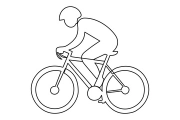 Obraz premium Bicycle rider in minimalist one line art drawing style isolated on white background 