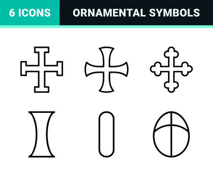 Minimalist religious and ornamental symbols line art icon set