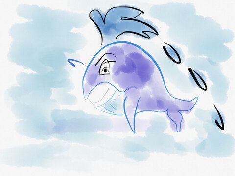 Un dessin d'une baleine sautant hors de l'eau.