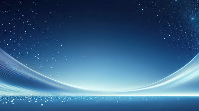 Blue starry sky and flowing curve technology background