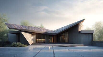 Obraz premium Innovative Architectural Roof Design for Contemporary House Urban Environment Digital Rendered Visual Modern Aesthetics Clean Lines Artistic Expression