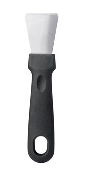 Stainless steel scraper with black plastic handle