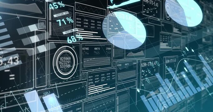 Vertical video: On pan 3D dash moving right, panels sliding, charts growing, showing analytics