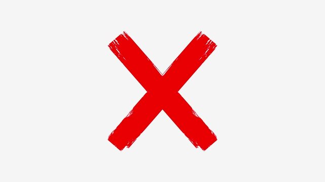 Animation of a red x shape diagonal cross on white background, Animation of a red x shape diagonal cross on white background,
Cross brush hand drawing, red cross brush drawing Transparent