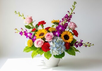 Fototapeta premium a bouquet of flowers in a white vase on a table