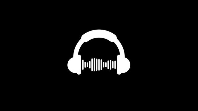 Headphone animation, transparent background, alpha channel included,Stylized white headphones icon with sound waves,modern audio listening symbol with minimal digital design,music interface animation.