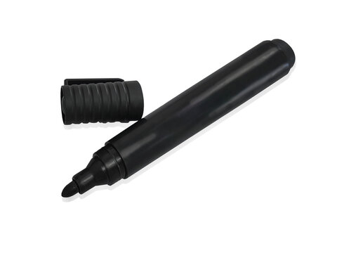 Black permanent marker with open cap isolated on white background. Felt tip pen for office work, logistics, and labeling. School and stationery supply object.