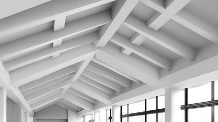 Obraz premium Modern Interior Design Featuring Structural Ceiling Beams in a Clean Architectural Space Capturing Light and Design Elements for Contemporary Aesthetics