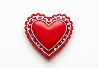 Obraz premium Decorative red heartshaped object with sparkly white trim isolated on a white background
