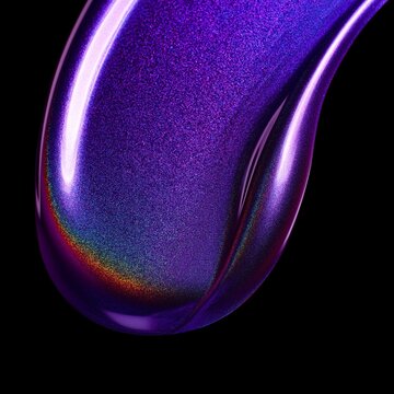 Gl&auml;nzender lilafarbener Metallic-Farbklecks mit irisierendem Schimmer und weichen Formen auf schwarzem Hintergrund.
