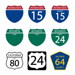 Obraz na płótnie Canvas USA interstate county road signs set. Png
