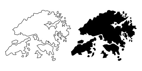 Hong Kong map icon set. Hong Kong map line and silhouette icon with transparent background © Guntur