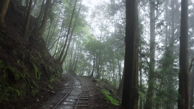 Scenic view of trees in forest during fog at Alishan mountain,Taiwan.