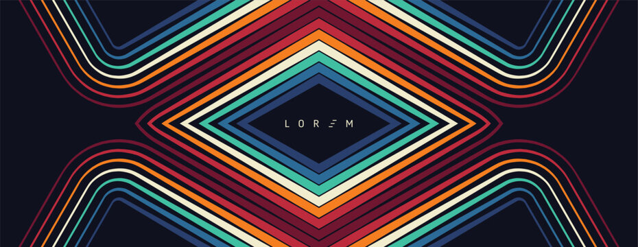 Colorful stylized line art with space for text. Retro-style background. Abstract curved ribbons. Glow effect. Vector for brochure, poster, cover, card, banner, presentation, diary, notebook or notepad