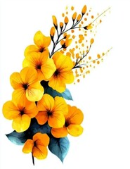 Obraz premium Beautiful watercolor depiction of yellow konna flowers, perfect for Vishu festivities.