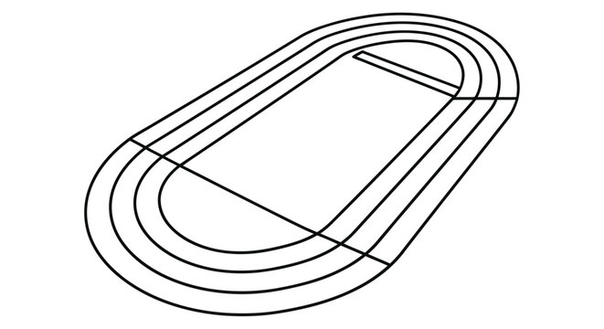 Simple line drawing of a running track viewed from above with lane markings