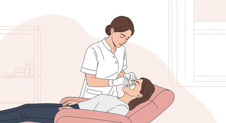 Obraz premium Cosmetologist Applying Eye Patches to Client Lying Down