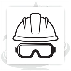 Fototapeta premium Construction safety gear vector set featuring hard hats and protective goggles in outline, solid and colored styles isolated,