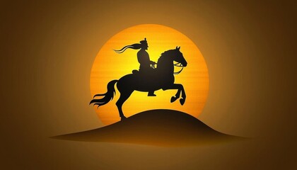 Fototapeta premium Majestic evening scene featuring a silhouette of a warrior king.