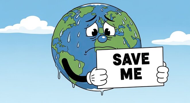 Save our planet earth day illustration of a sad earth holding a plea for help