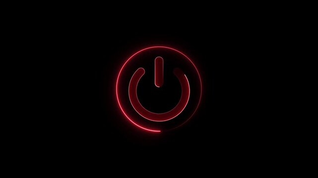 Neon glowing power button icon animated on a black background ,The appearance of neon symbol power off closed circle animated on black background.