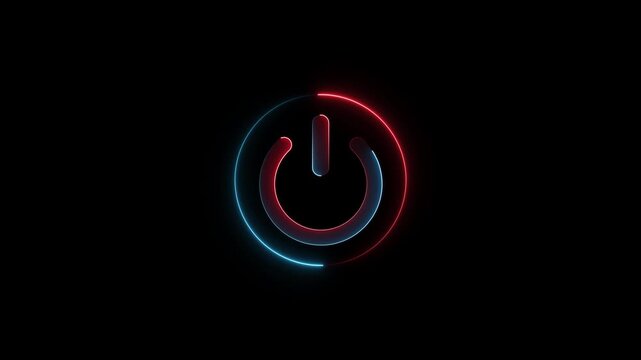 Glowing neon power button animation. neon power off or on button animation on black background.