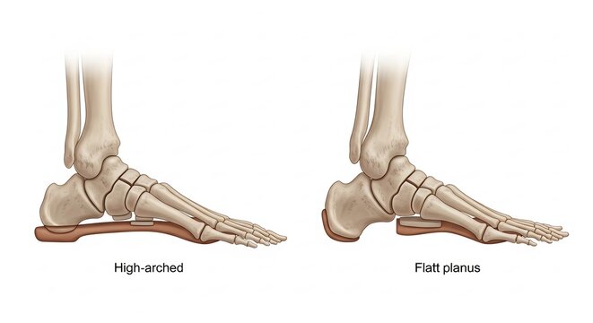 Comparison of High-Arched Foot and Flat Foot Anatomy.