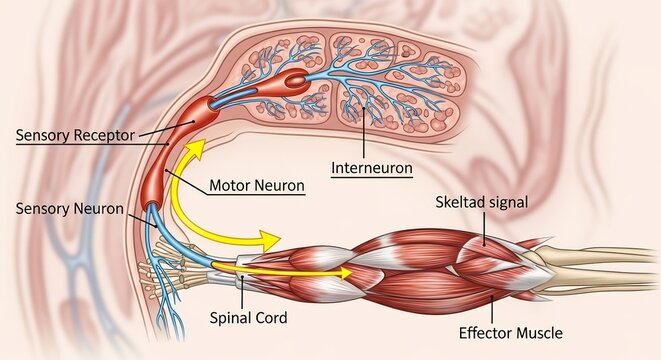 Diagram Illustrating a Neural Pathway from Sensory Receptor to Effector Muscle.