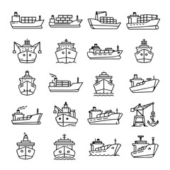 Obraz premium Collection of cargo ships and container vessels in a clean line art style for logistics and maritime themes