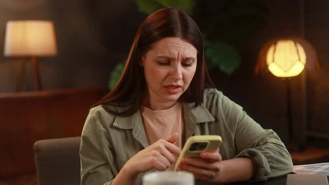 Female Navigates App Difficulties Patiently. Woman Encounters Challenges Operating Her Mobile Application. Lady Faces Technical Problems While Trying To Use Her Smartphone Application