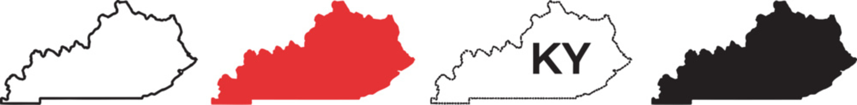 Kentucky state map icon set, US state outline, filled, dotted, labeled variations, American state border, Frankfort capital symbol