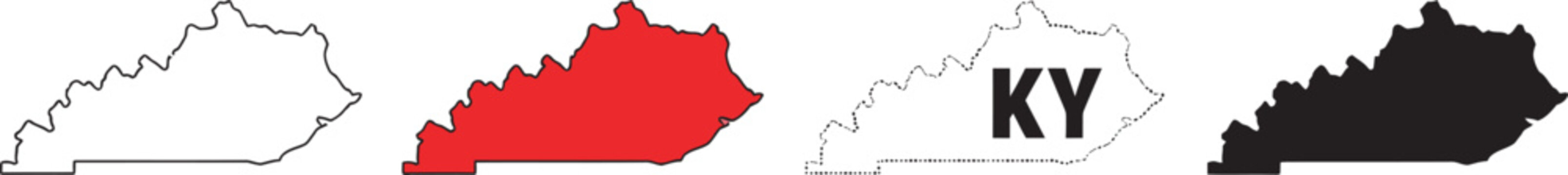 Kentucky state map icon set, American state outline, filled and dotted variations, labeled map, regional shape symbol, Frankfort capital design