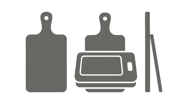 Simple kitchen cutting board icon with multiple views, clean flat vector design on a white background.