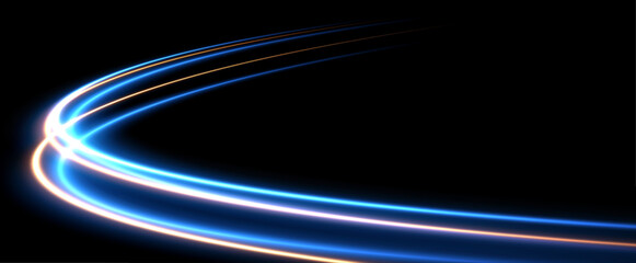 Digitally inspired background image featuring fast-moving light trails and a gradient glow. The futuristic blue and yellow design symbolizes speed, data flow, and network connectivity. © Ihor Nemynushchyi