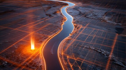 Straße von Hormus aus dem Weltall mit glühendem Sonnenaufgang