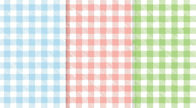 Set of seamless gingham patterns with hand drawn texture