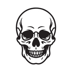 Obraz premium Minimal Skull Outline Vector Illustration – Simple Line Art Skeleton Head Icon