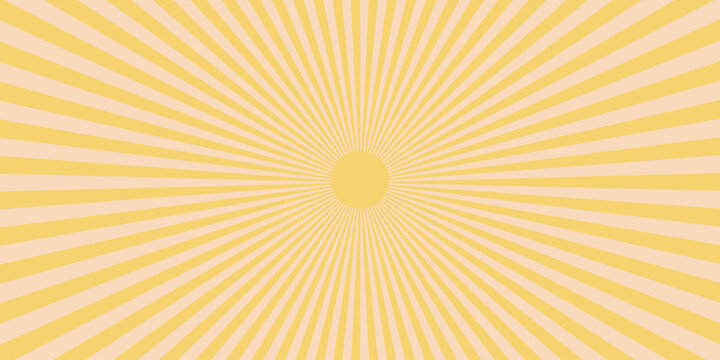 Sun ray abstract background with retro sunrise effect in soft yellow tones. Sun ray vector illustration for groovy vintage posters, summer wallpapers, and digital design.
