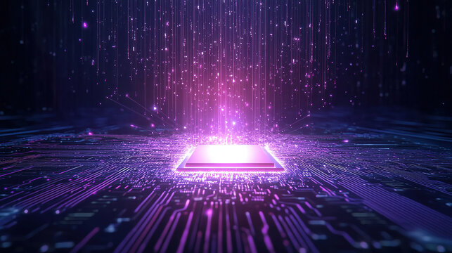 Background of glowing chip CPU on circuit board background
