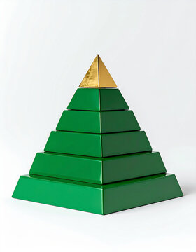Green pyramid steps with gold top, infographic style, data visualization metaphor, clean white background, professional business design