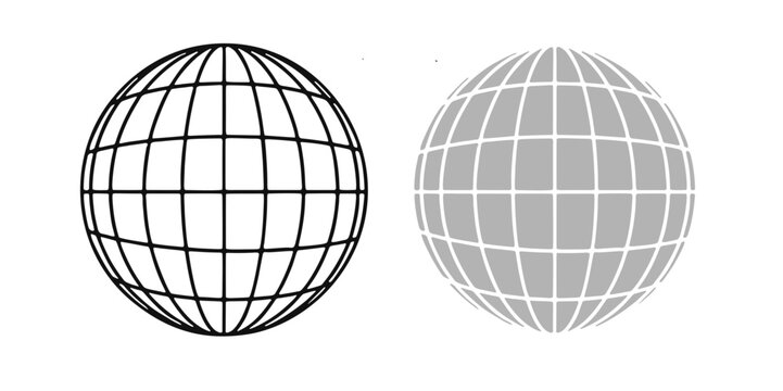 flat vector illustration of two interconnected 3d wireframe globes on white background