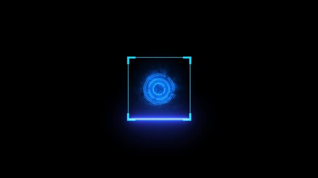 Abstract neon line Fingerprint scanning icon on black background. Animation of biometric scanner identification for User document access.