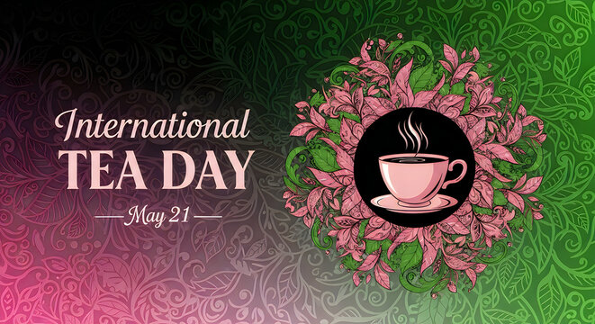 International Tea Day May 21 celebration with pink tea cup and saucer
