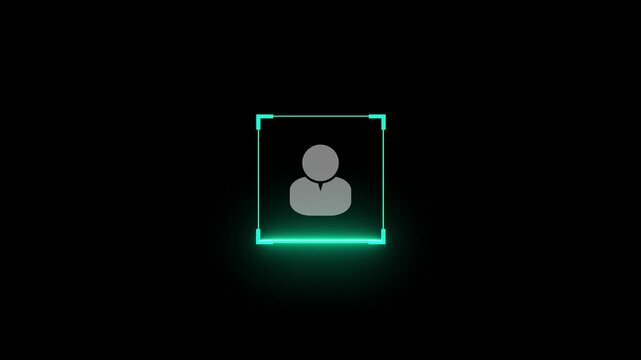 User profile icon with scan animation on a black background, Face recognition scan animation, user id profile scanning concept.