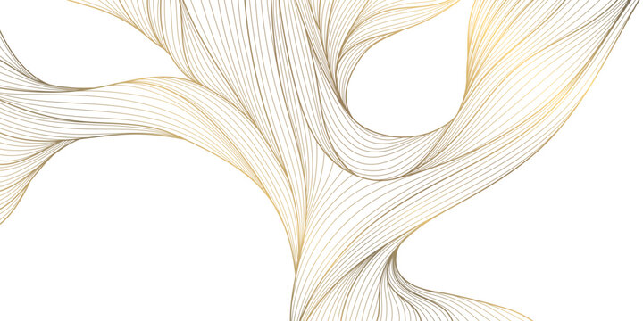 Luxury abstract gold wave pattern, elegant lines on white background. Premium vector design, flowing curves, Japanese ornament, soft silk textures, banners, cards, wallpapers, wine labels.